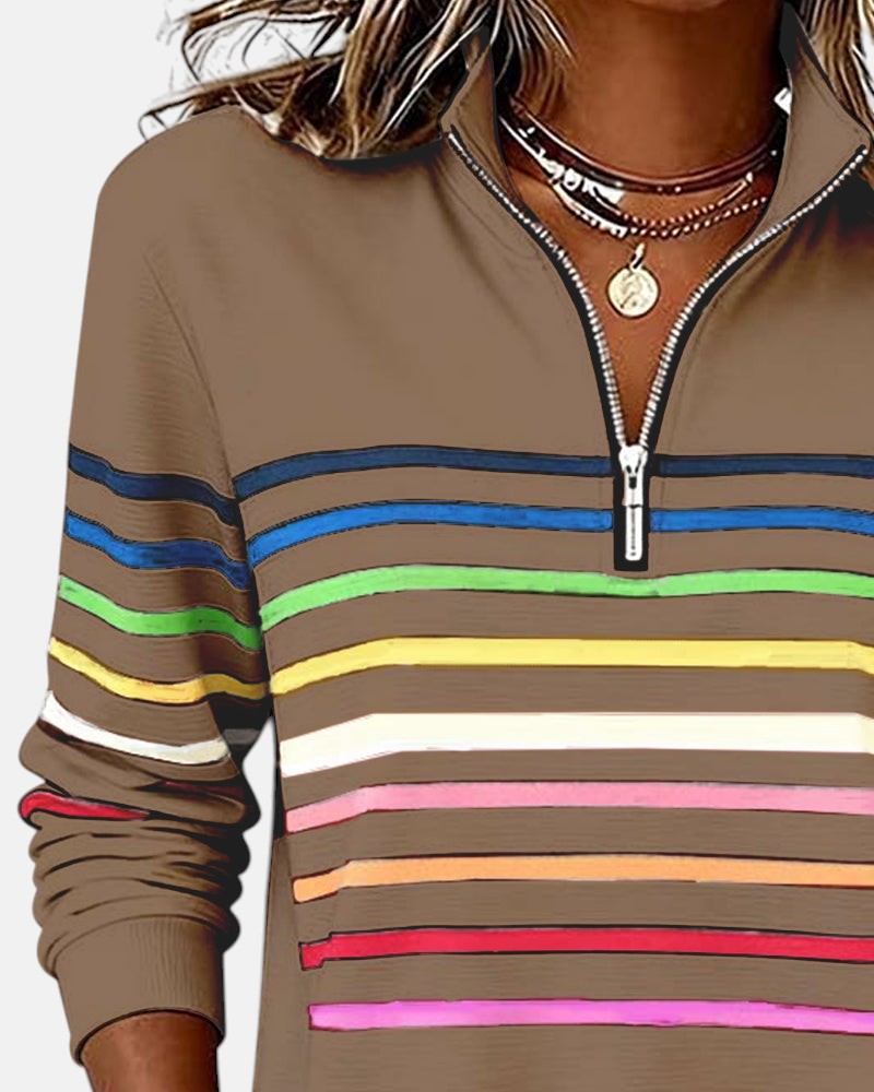 Serenelle Striped Zip Sweatshirt