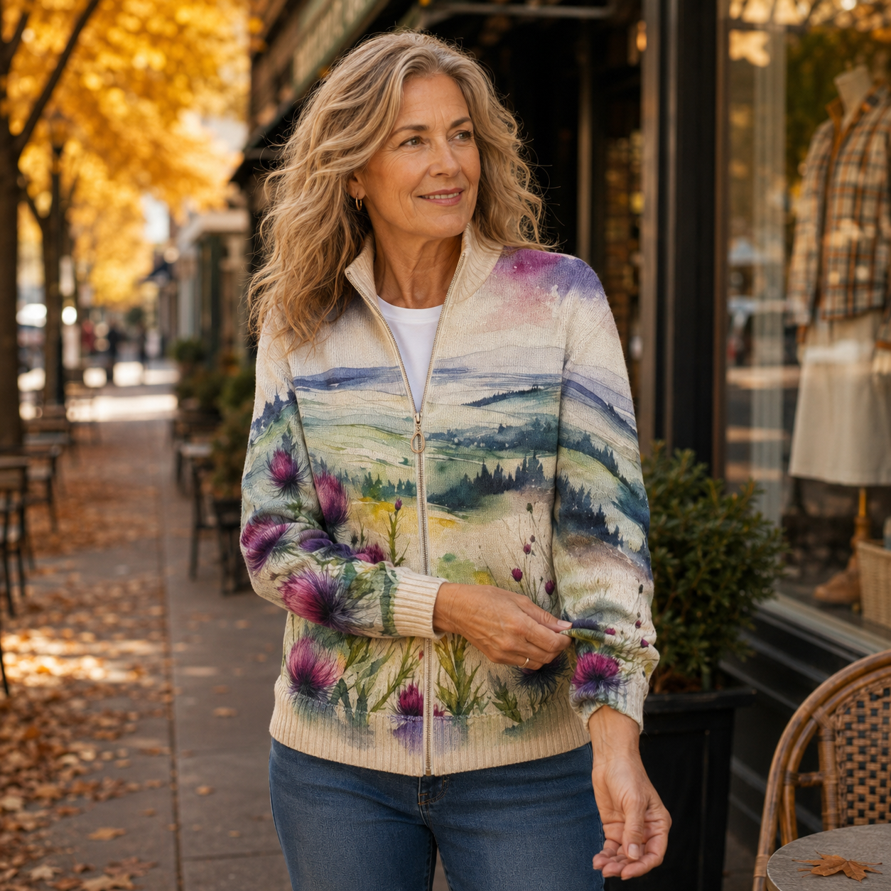 Zelda Thistle Landscape Cardigan