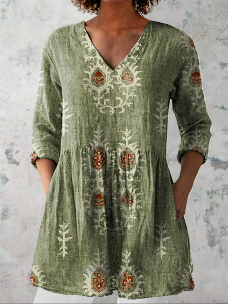 Elise Long V-Neck Blouse