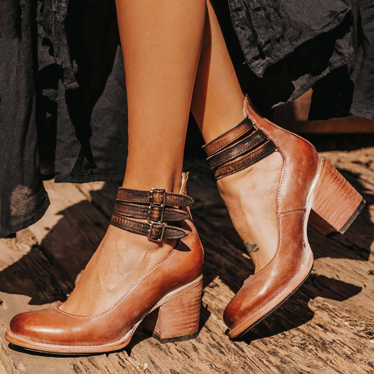Sienna Triple-Buckle Leather Heel