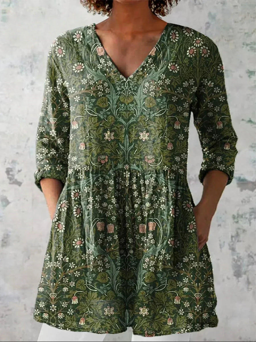 Sophia | Vintage Floral V-Neck Shirt