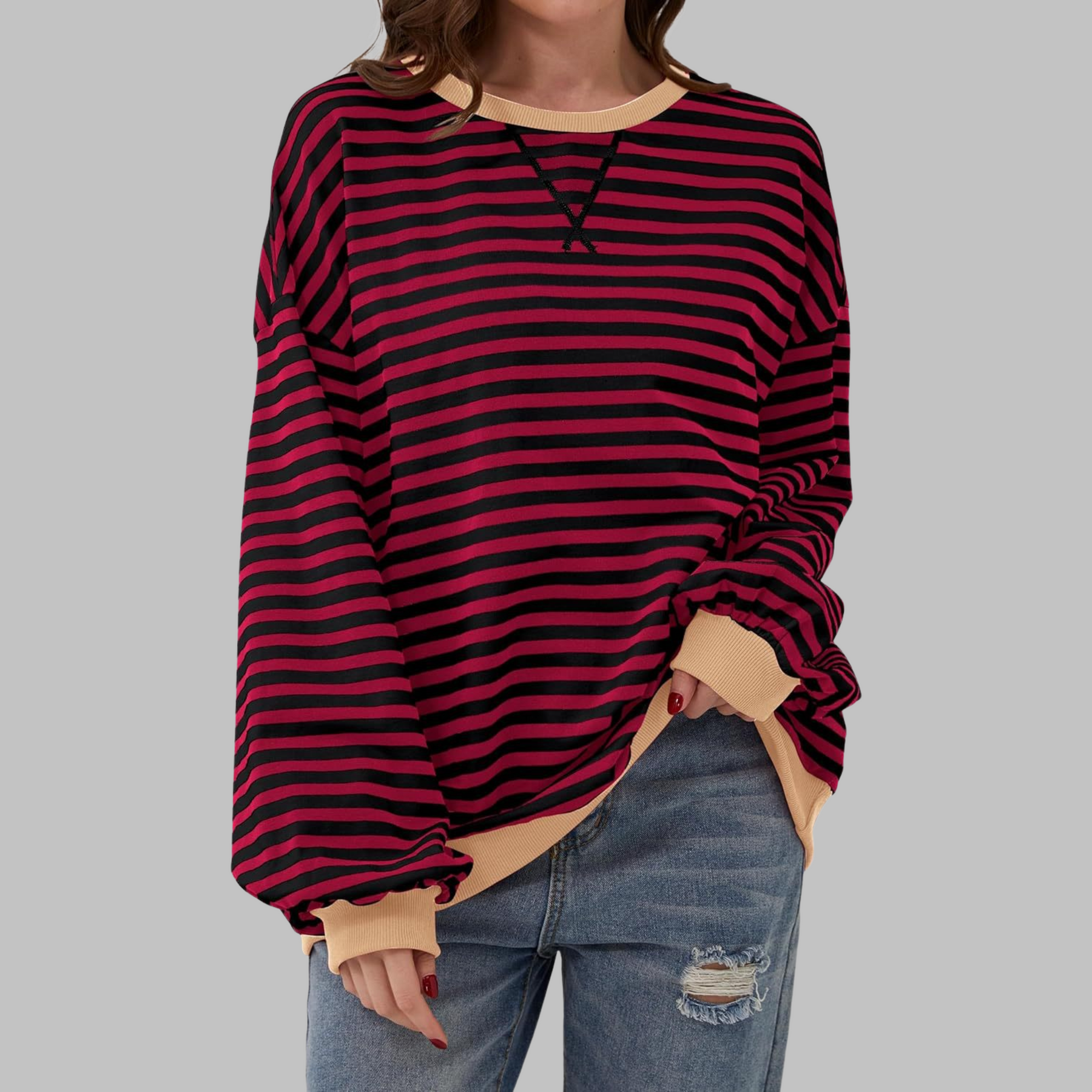 LUKA™ - Casual Long Sleeve Round Neck Striped Shirt
