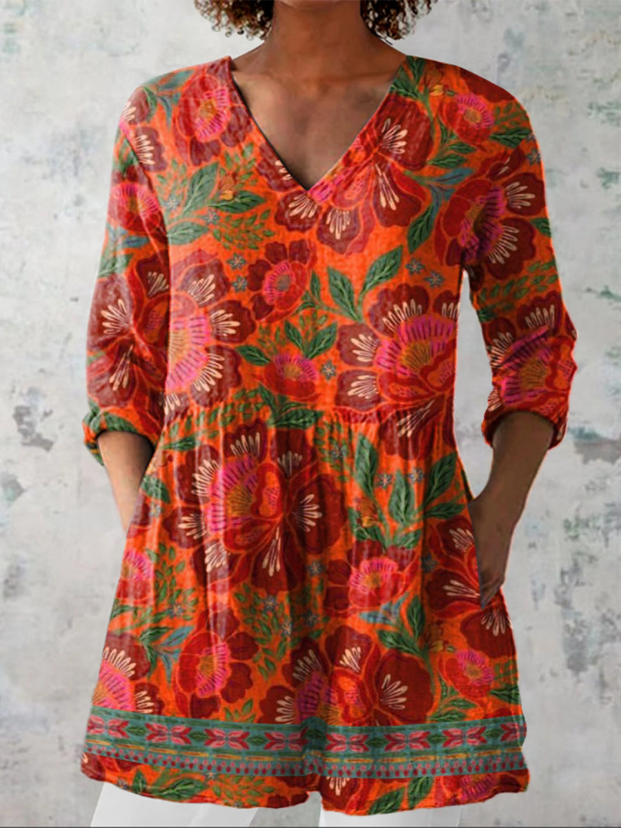 Marion Long V-Neck Blouse