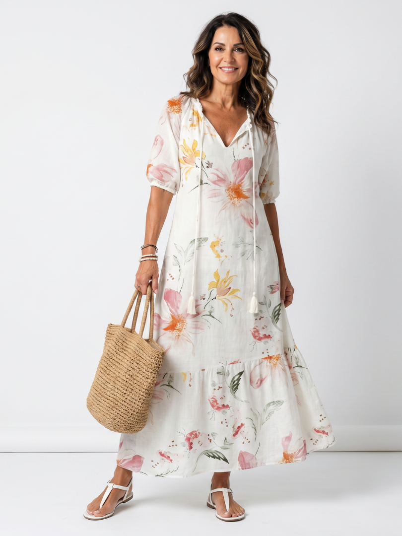 Noa Floral Tiered Midi Dress