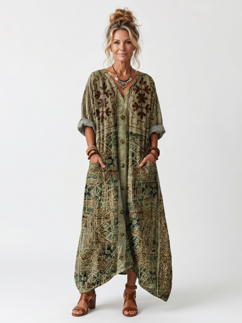 Aleta Button Front Midi Dress
