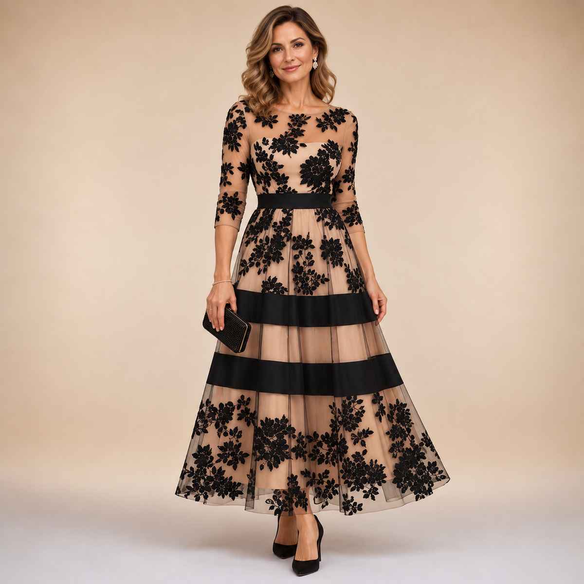 Adeline Floral Lace Evening Dress