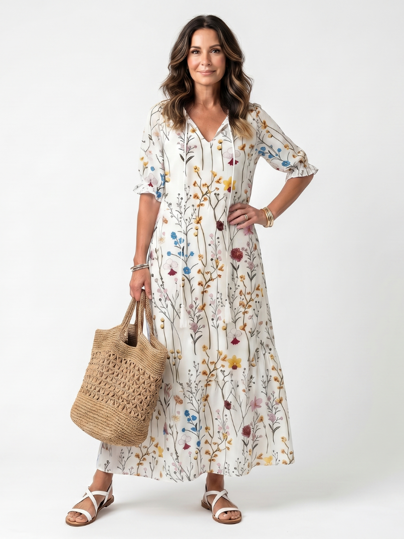 Sylvie Botanical Tassel Midi Dress