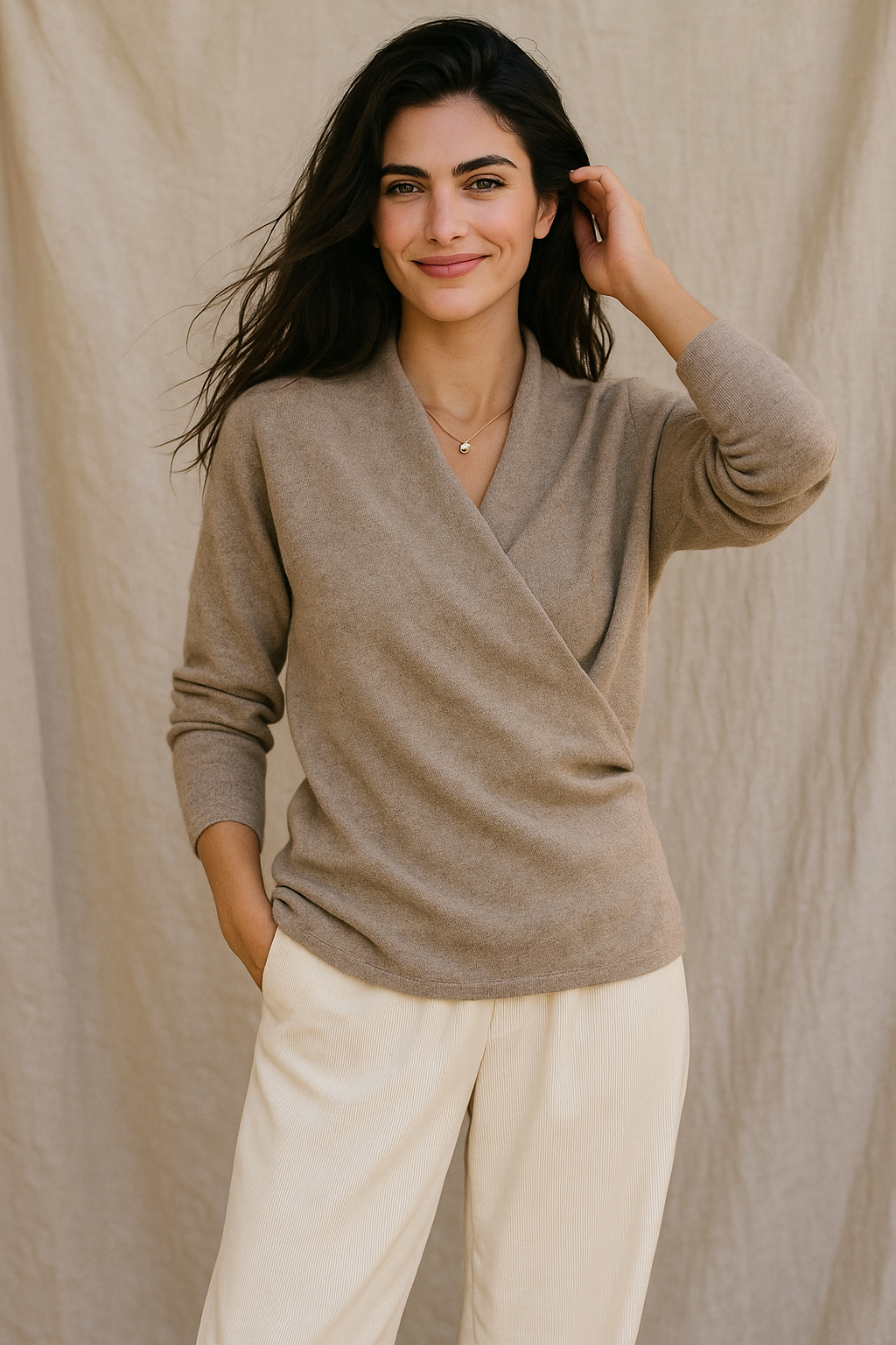 Natalie | Women’s Winter Wrap V Neck Knit Sweater