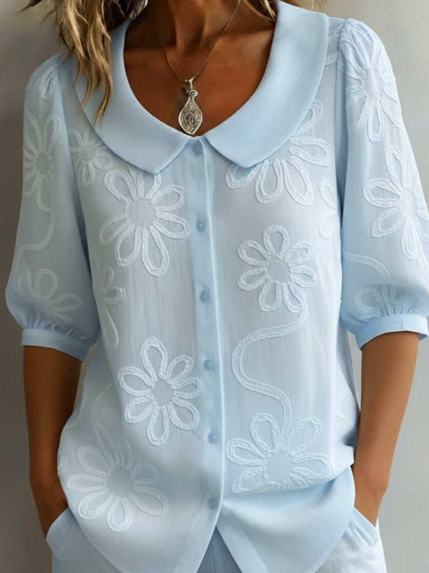 Margot | Floral Embossed Button Blouse