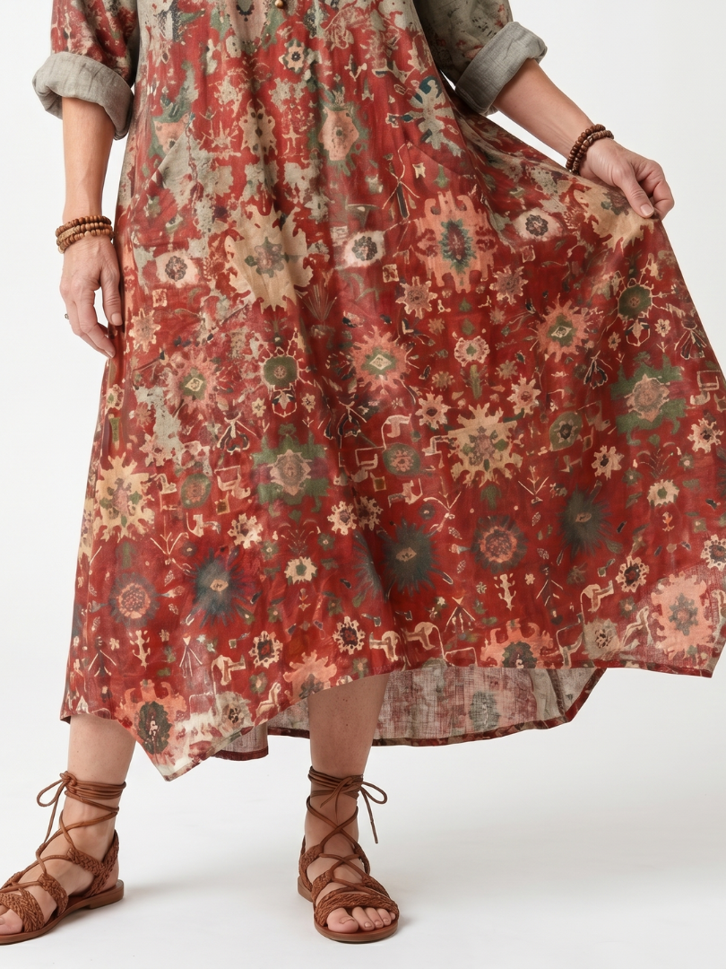 Saffron Mixed Pattern Midi Dress