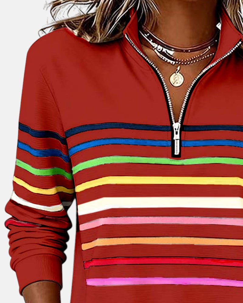 Serenelle Striped Zip Sweatshirt