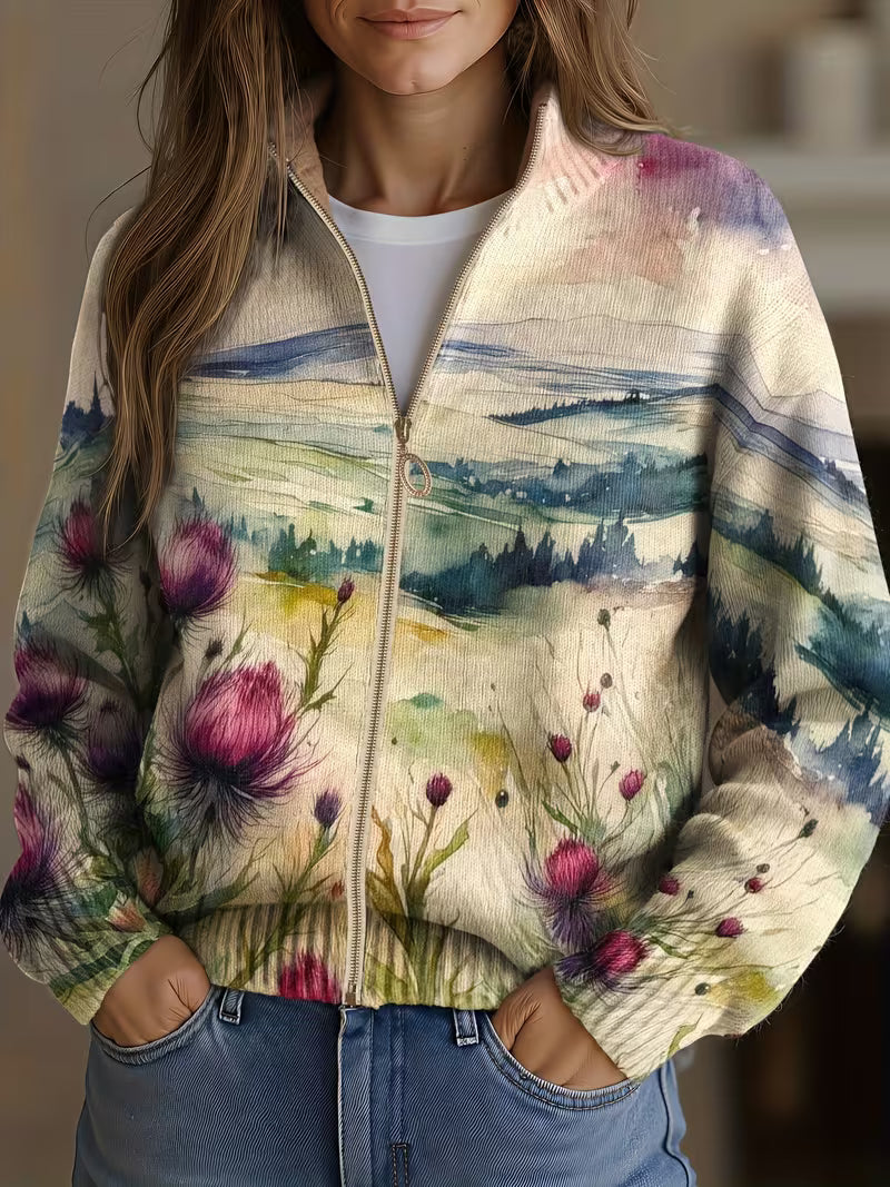 Zelda Thistle Landscape Cardigan