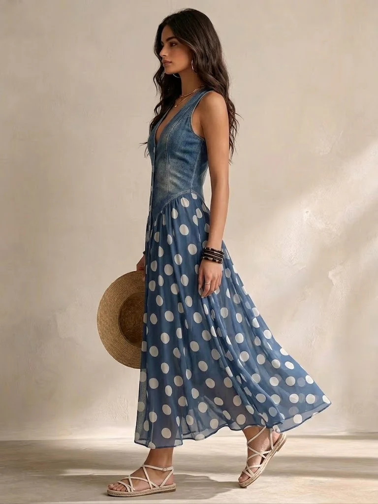Jasmin Denim Chiffon Dress
