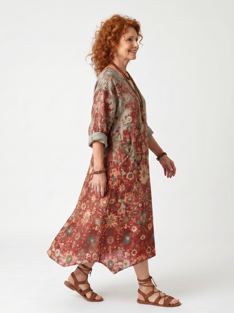 Saffron Mixed Pattern Midi Dress