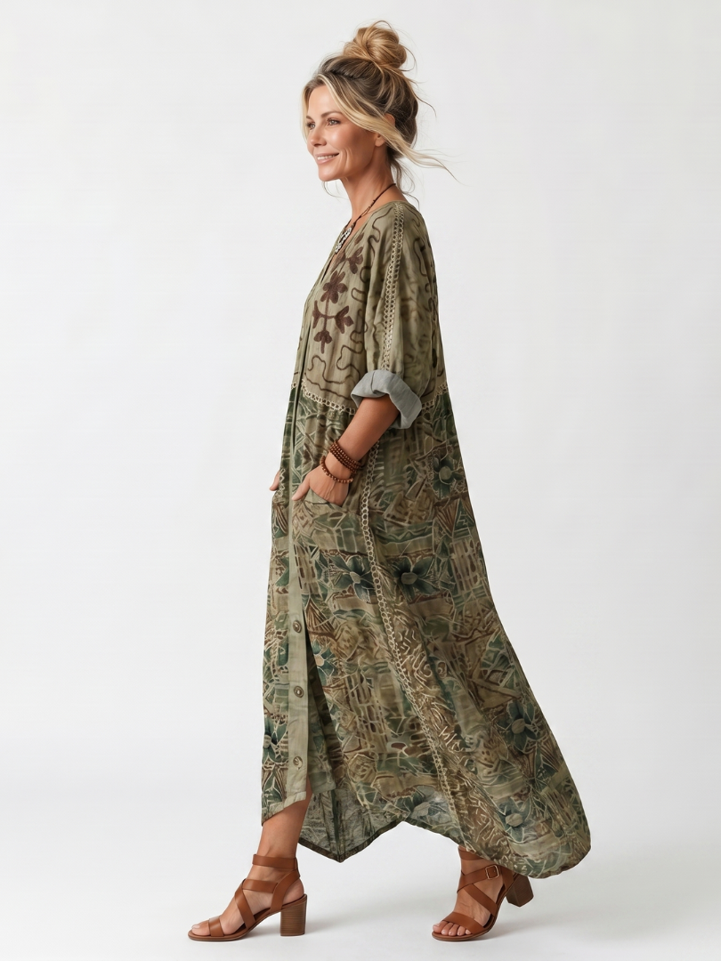Aleta Button Front Midi Dress
