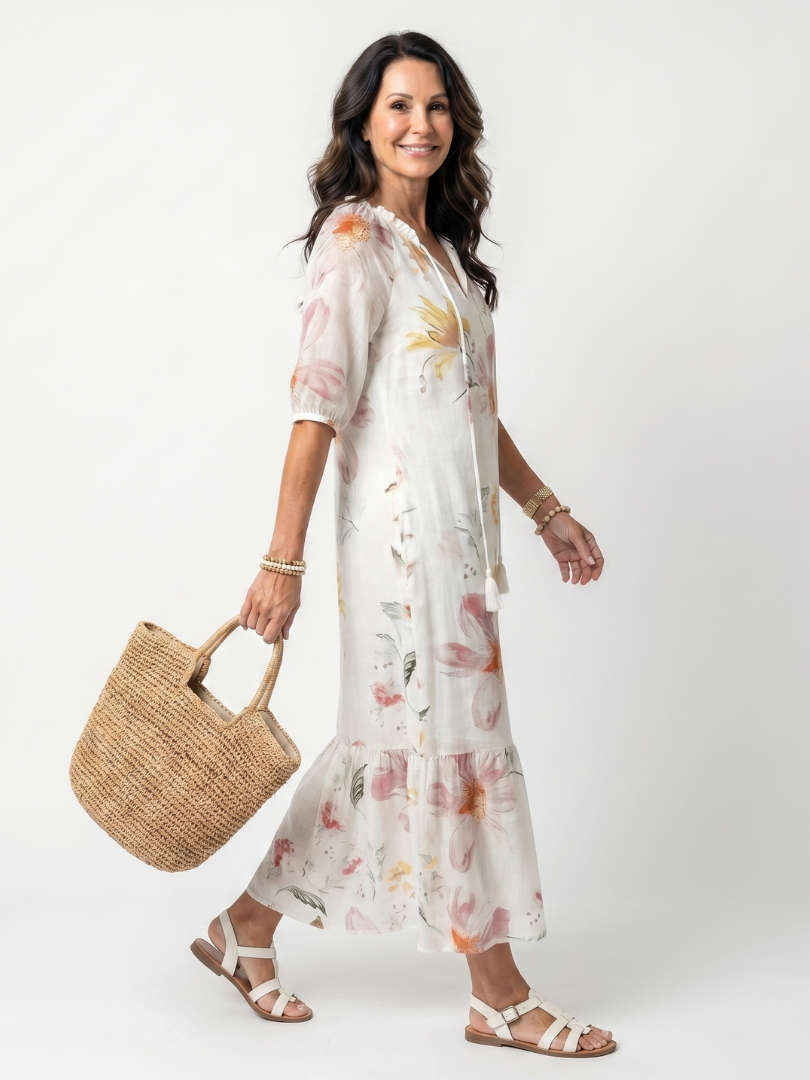 Noa Floral Tiered Midi Dress