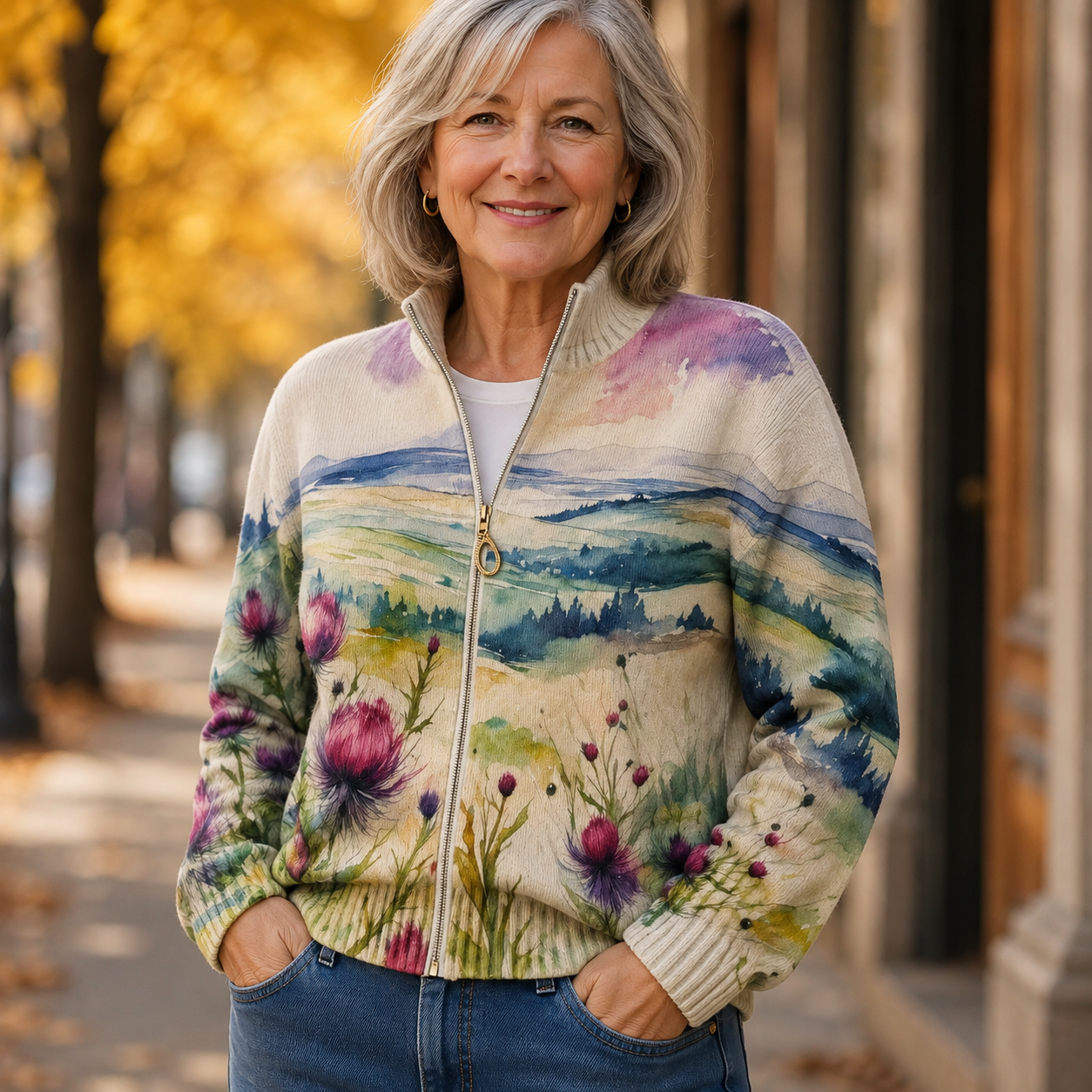 Zelda Thistle Landscape Cardigan