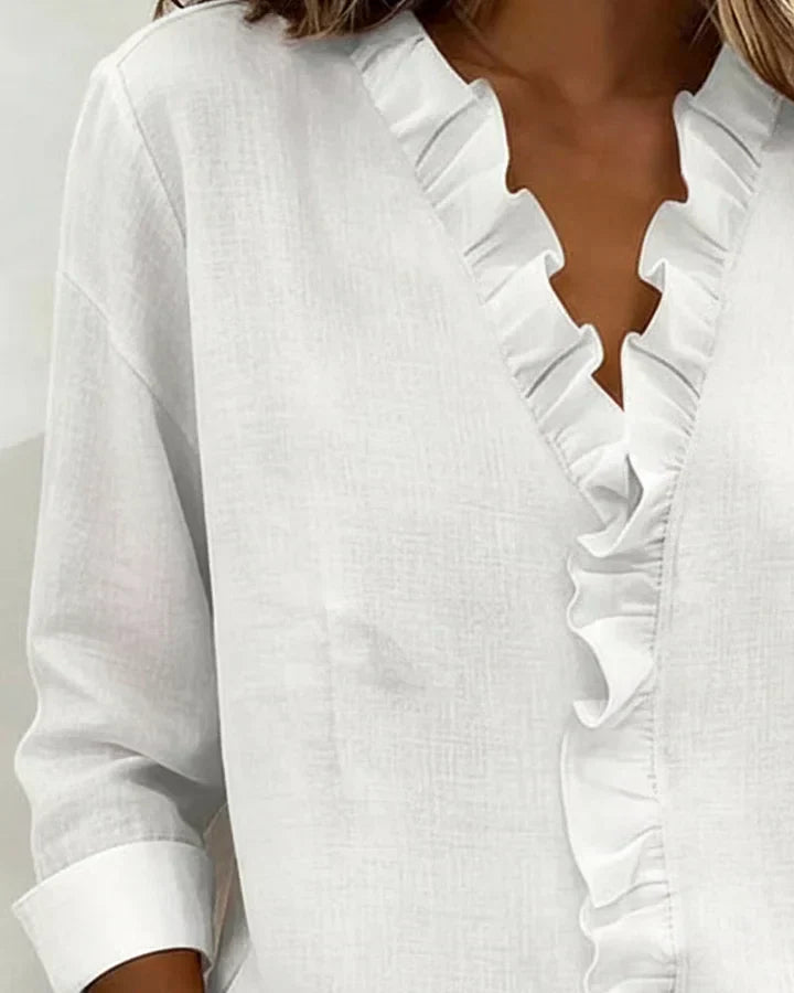 Indie | Blouse with Ruffles V-Neck and Long Sleeves