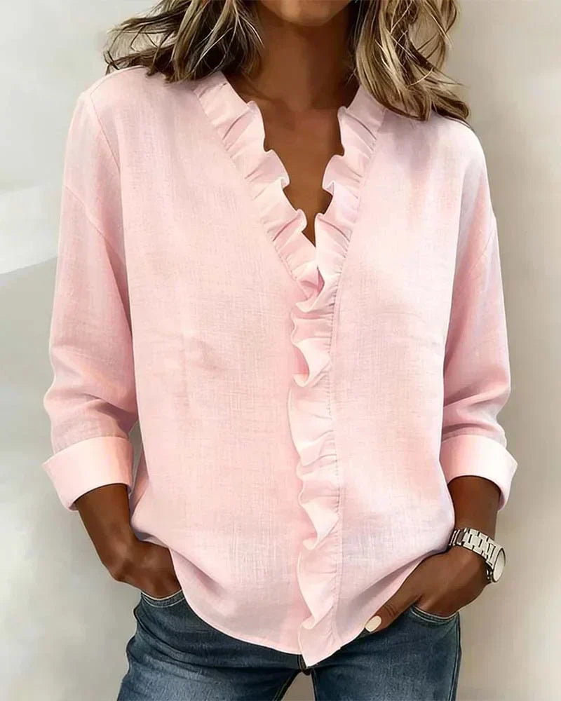 Indie | Blouse with Ruffles V-Neck and Long Sleeves
