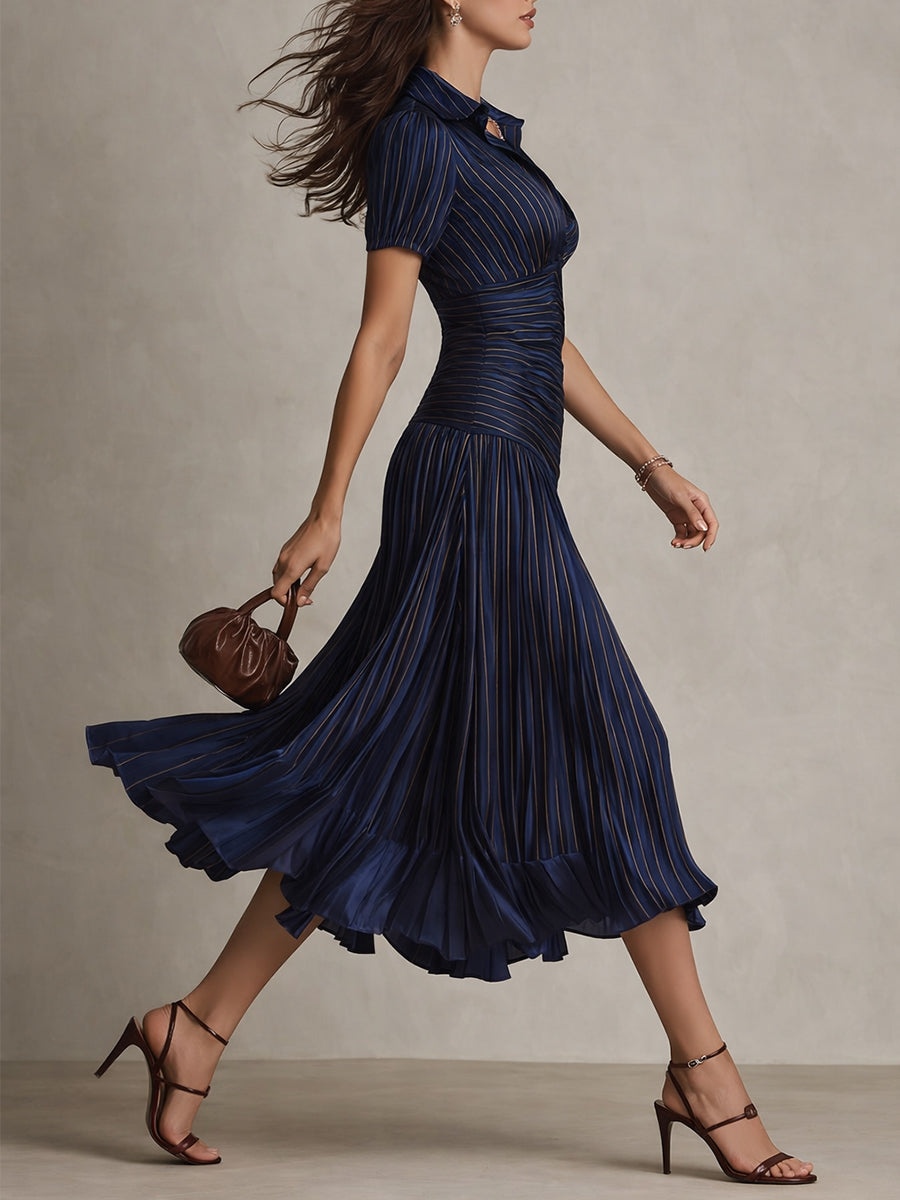 Adriana Striped Satin Midi Dress