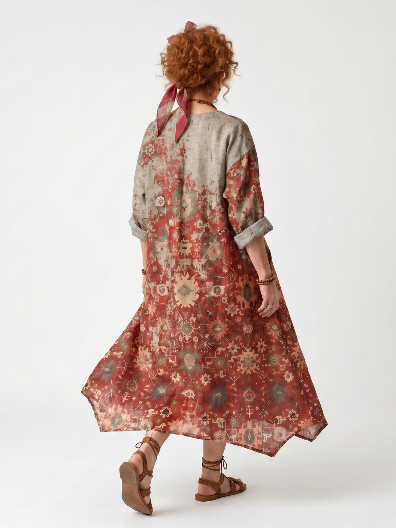 Saffron Mixed Pattern Midi Dress