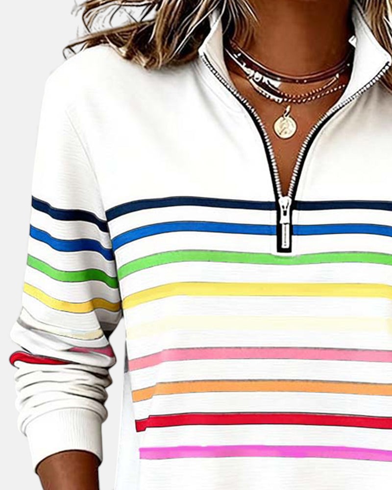 Serenelle Striped Zip Sweatshirt