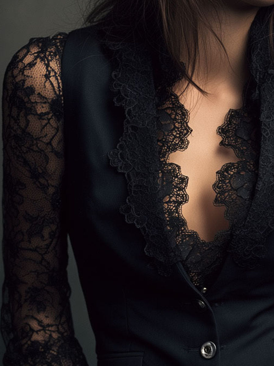 Noemie Sheer-Sleeve Blazer Top