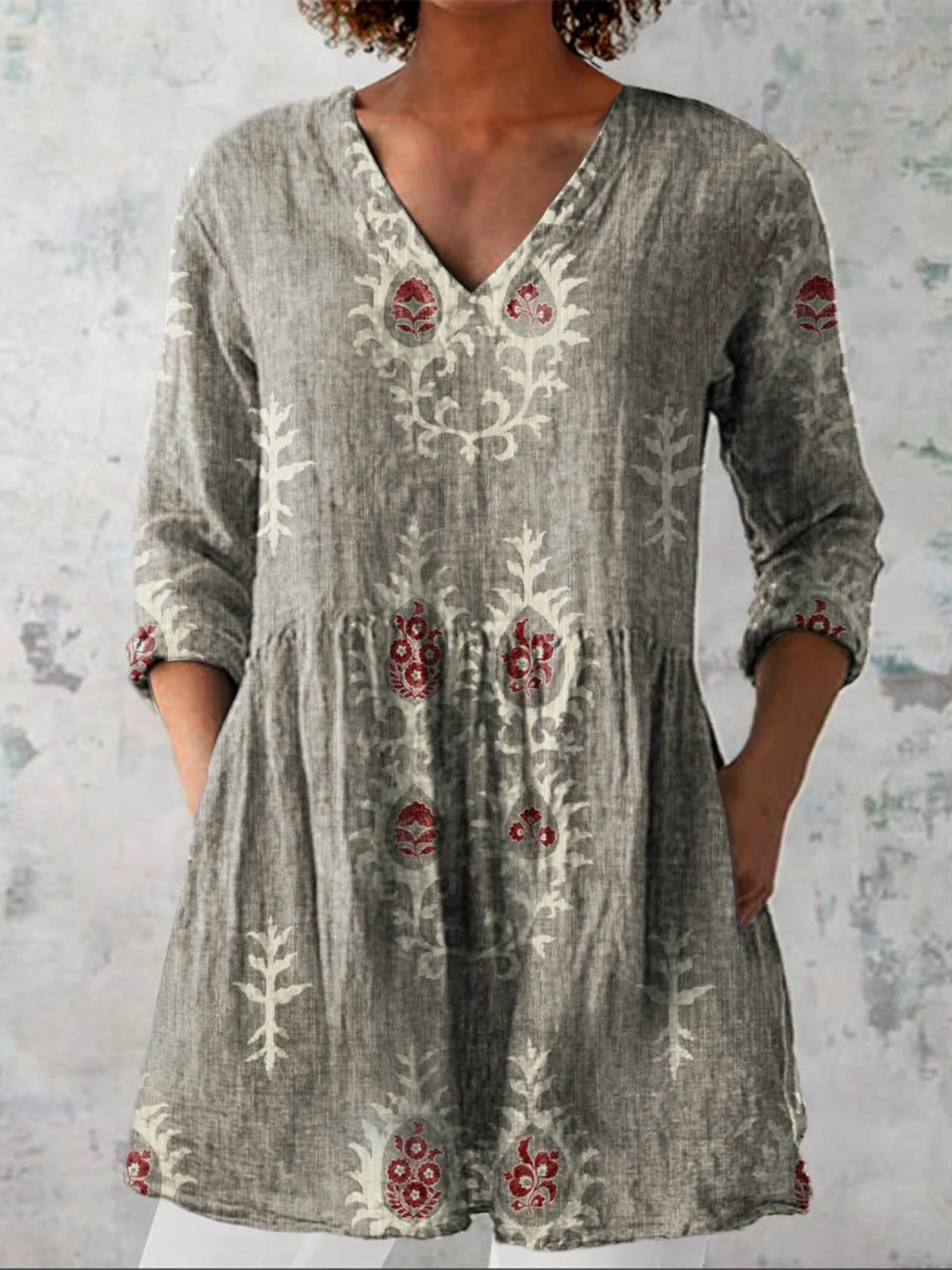 Elise Long V-Neck Blouse
