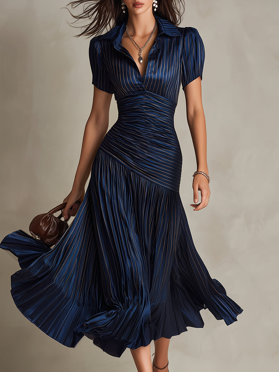 Adriana Striped Satin Midi Dress