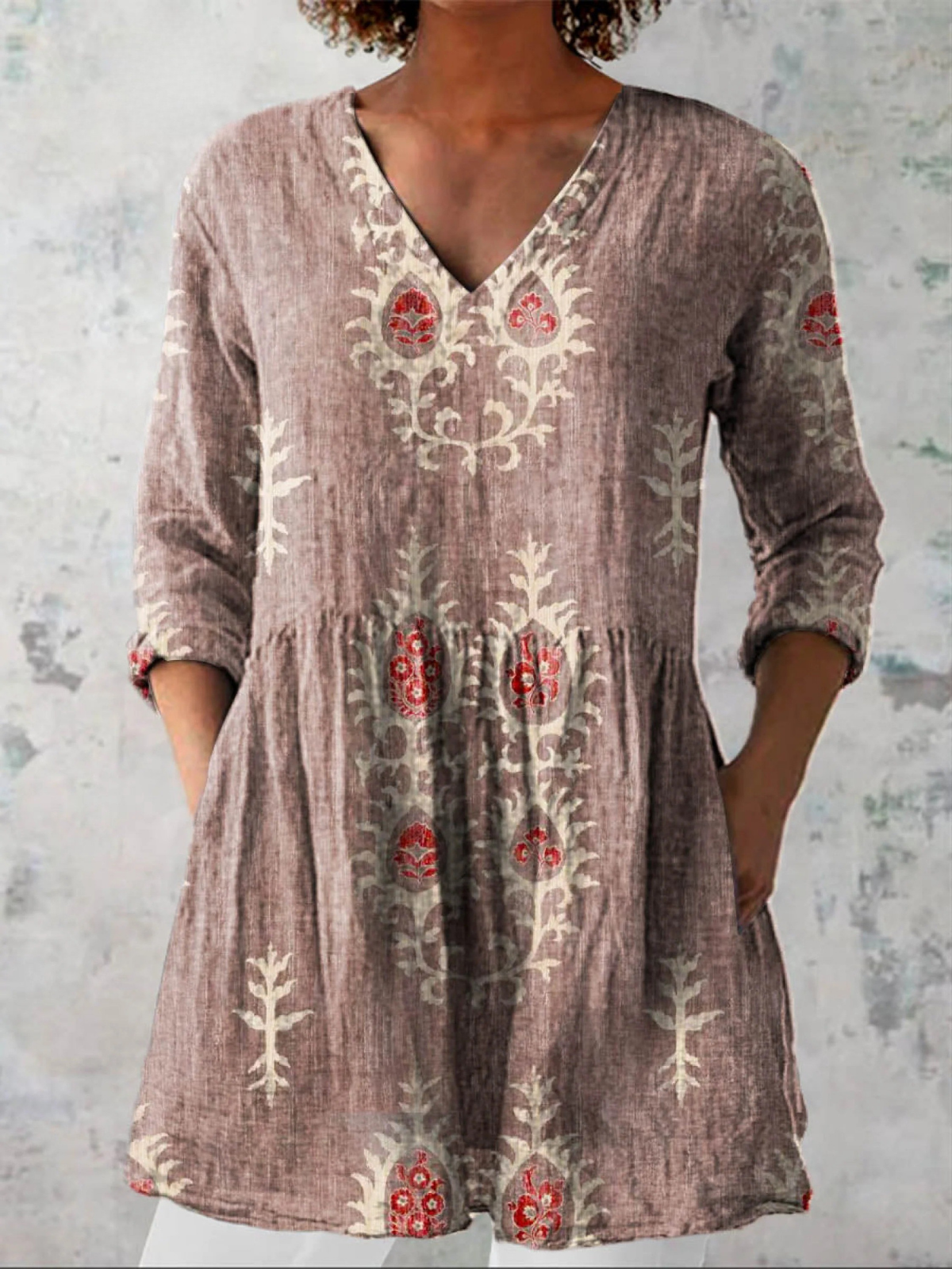 Elise Long V-Neck Blouse
