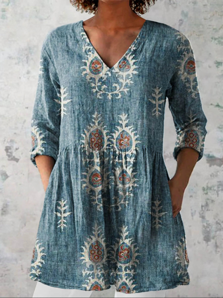 Elise Long V-Neck Blouse