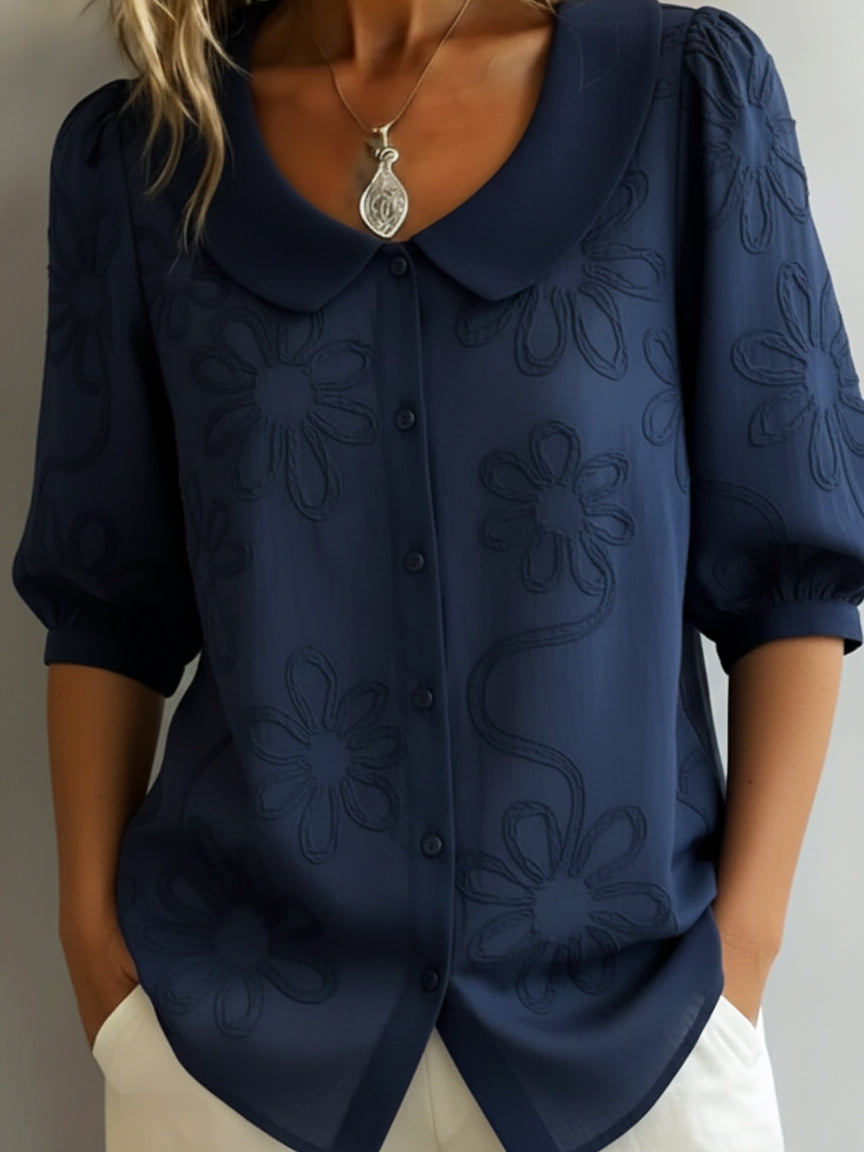 Margot | Floral Embossed Button Blouse