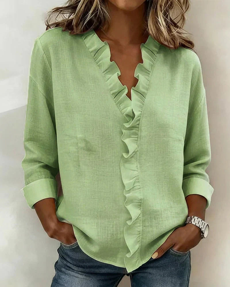 Indie | Blouse with Ruffles V-Neck and Long Sleeves