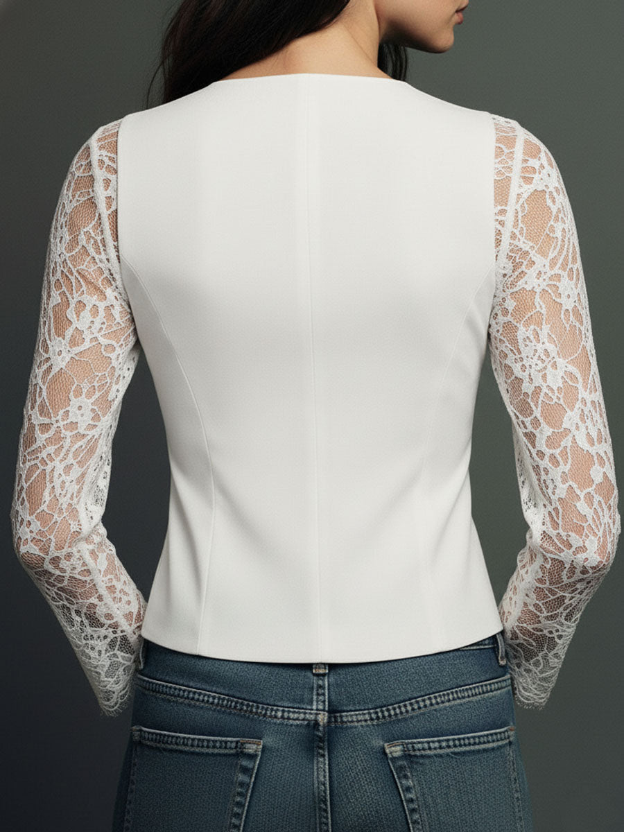 Noemie Sheer-Sleeve Blazer Top