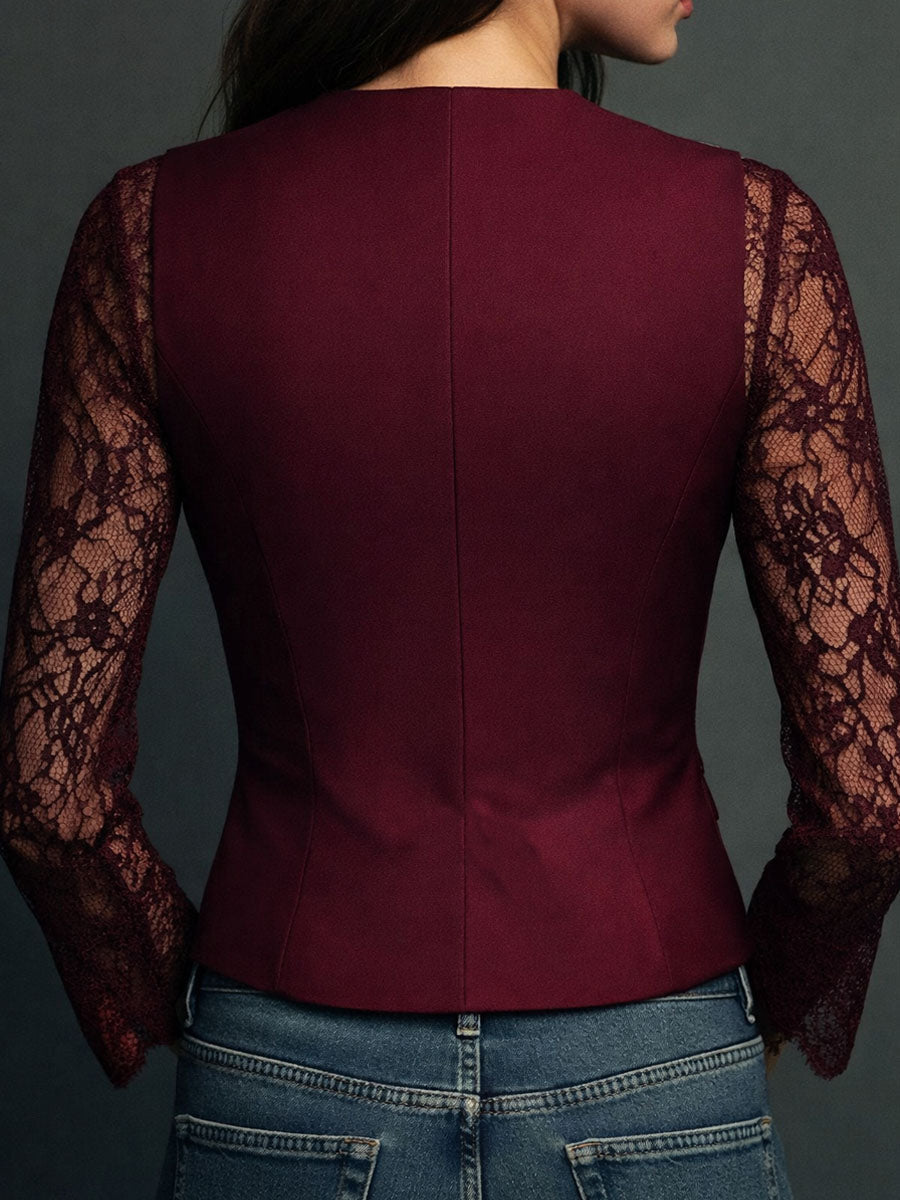 Noemie Sheer-Sleeve Blazer Top