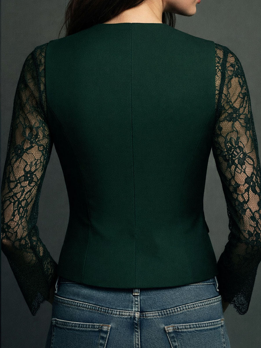 Noemie Sheer-Sleeve Blazer Top