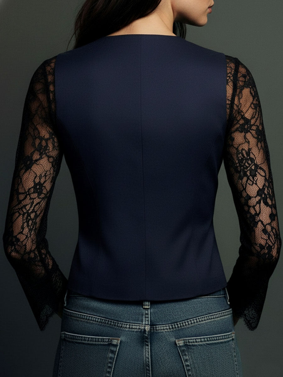 Noemie Sheer-Sleeve Blazer Top