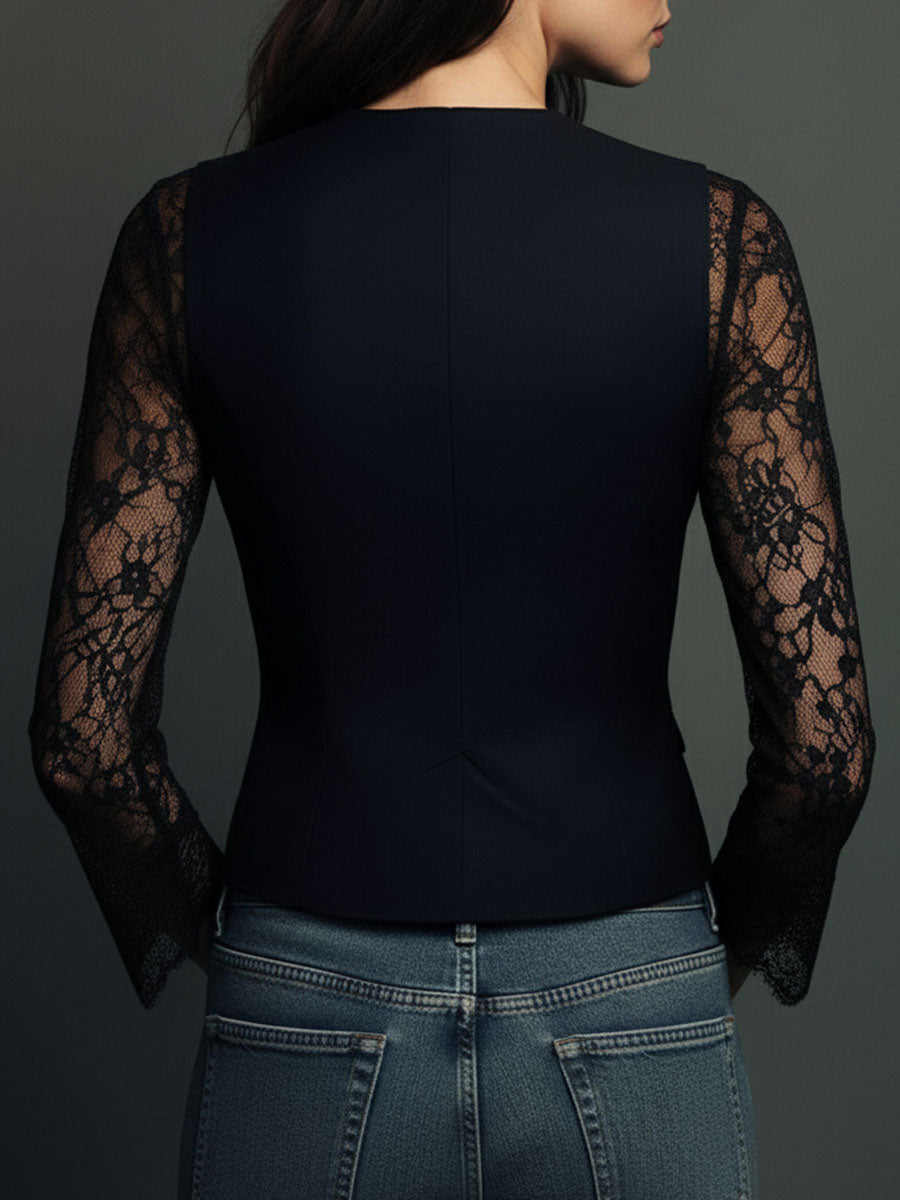 Noemie Sheer-Sleeve Blazer Top