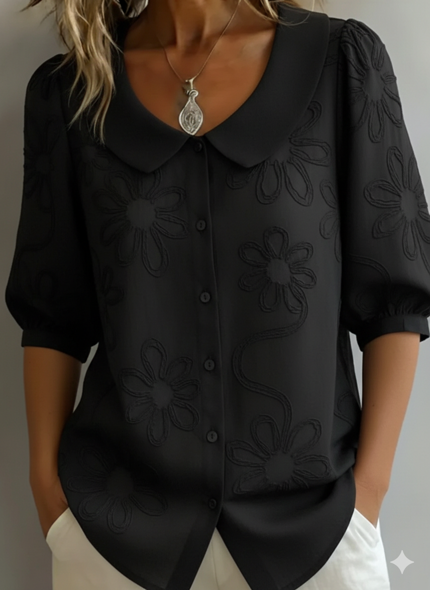Margot | Floral Embossed Button Blouse