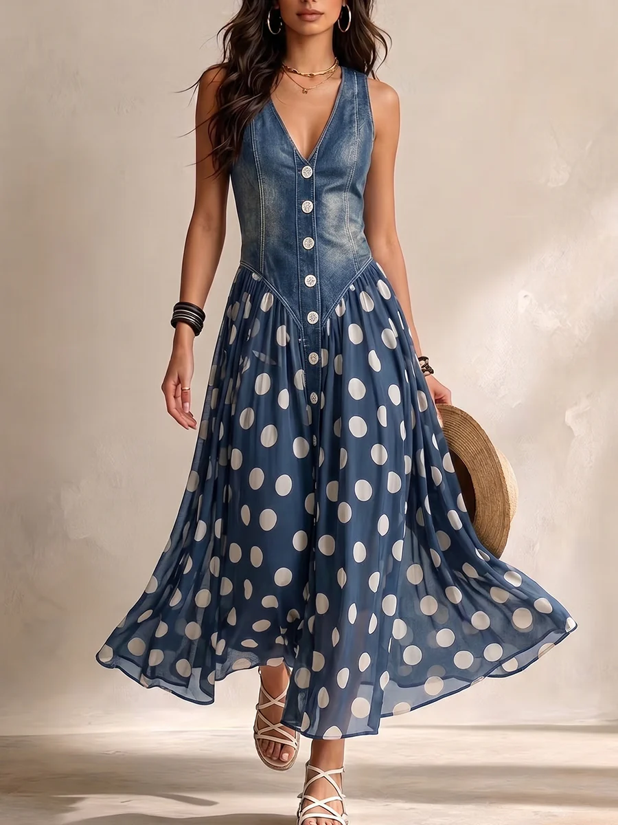 Jasmin Denim Chiffon Dress