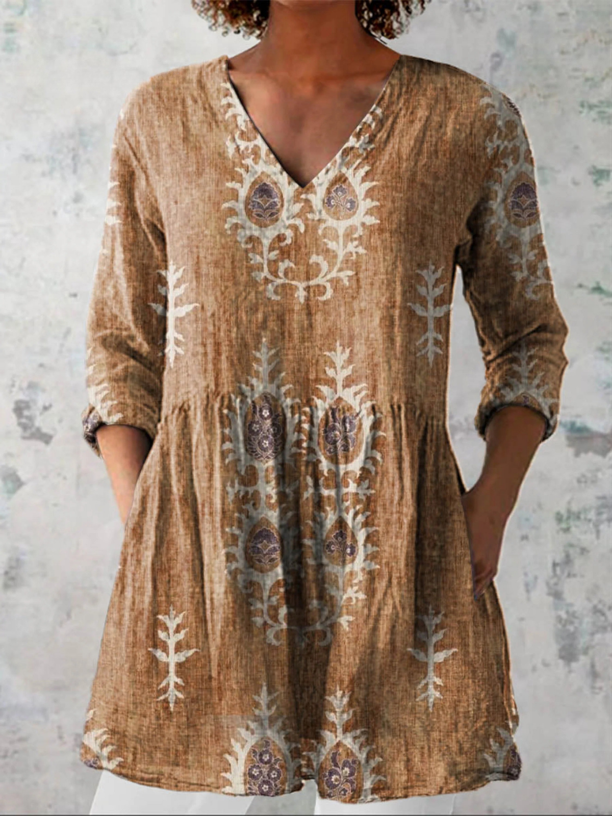 Elise Long V-Neck Blouse