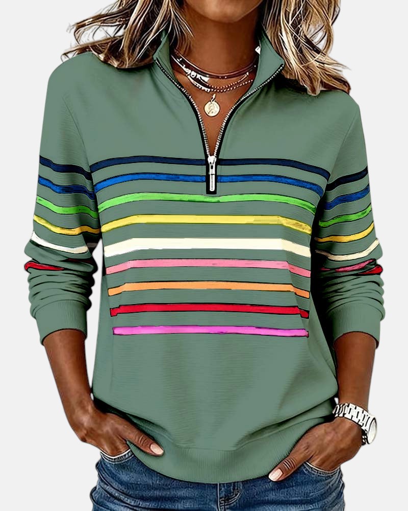 Serenelle Striped Zip Sweatshirt