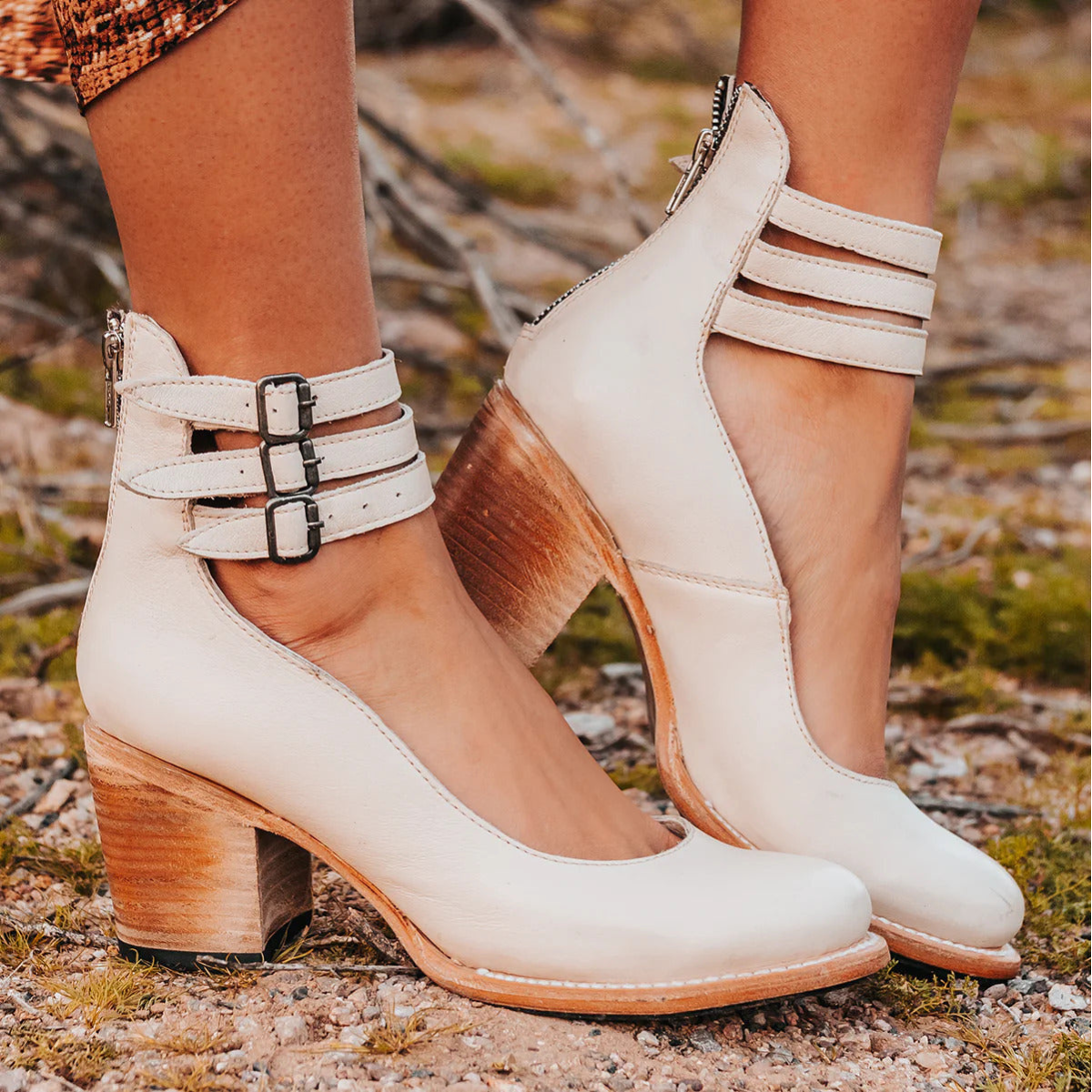 Sienna Triple-Buckle Leather Heel