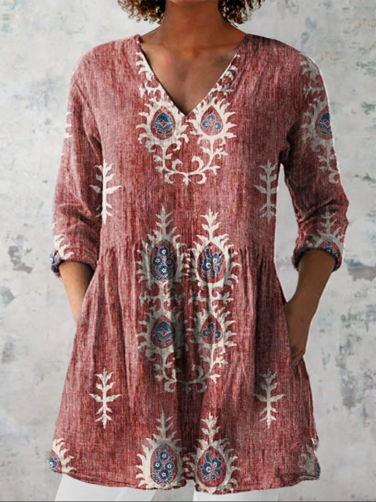 Elise Long V-Neck Blouse