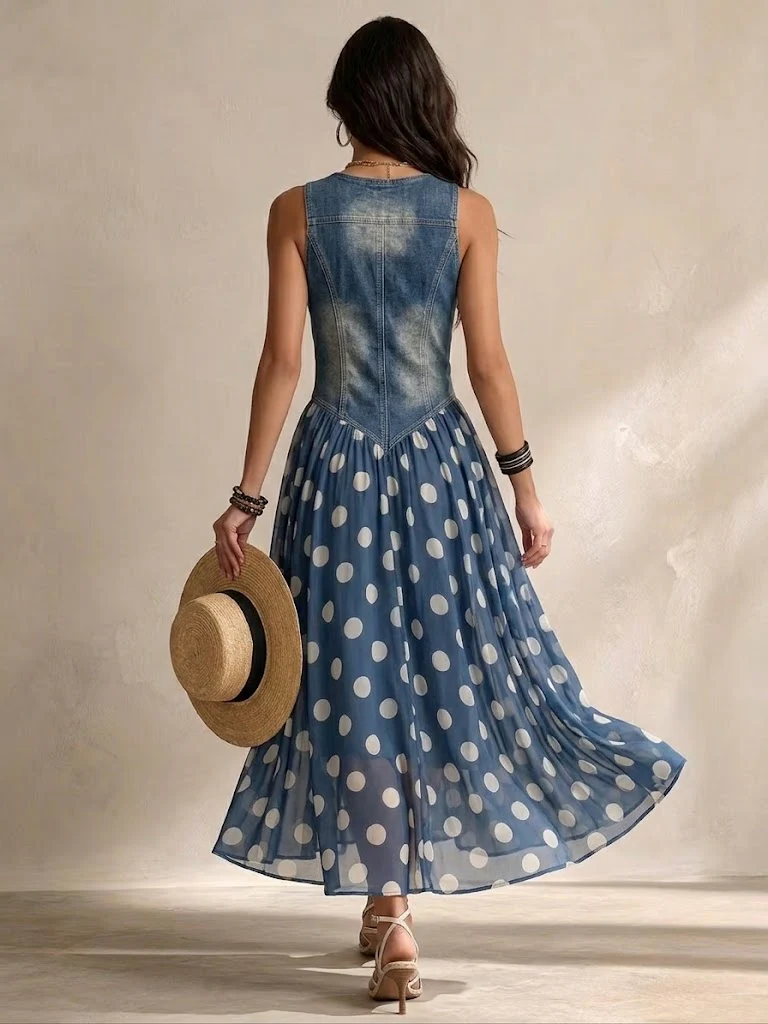 Jasmin Denim Chiffon Dress