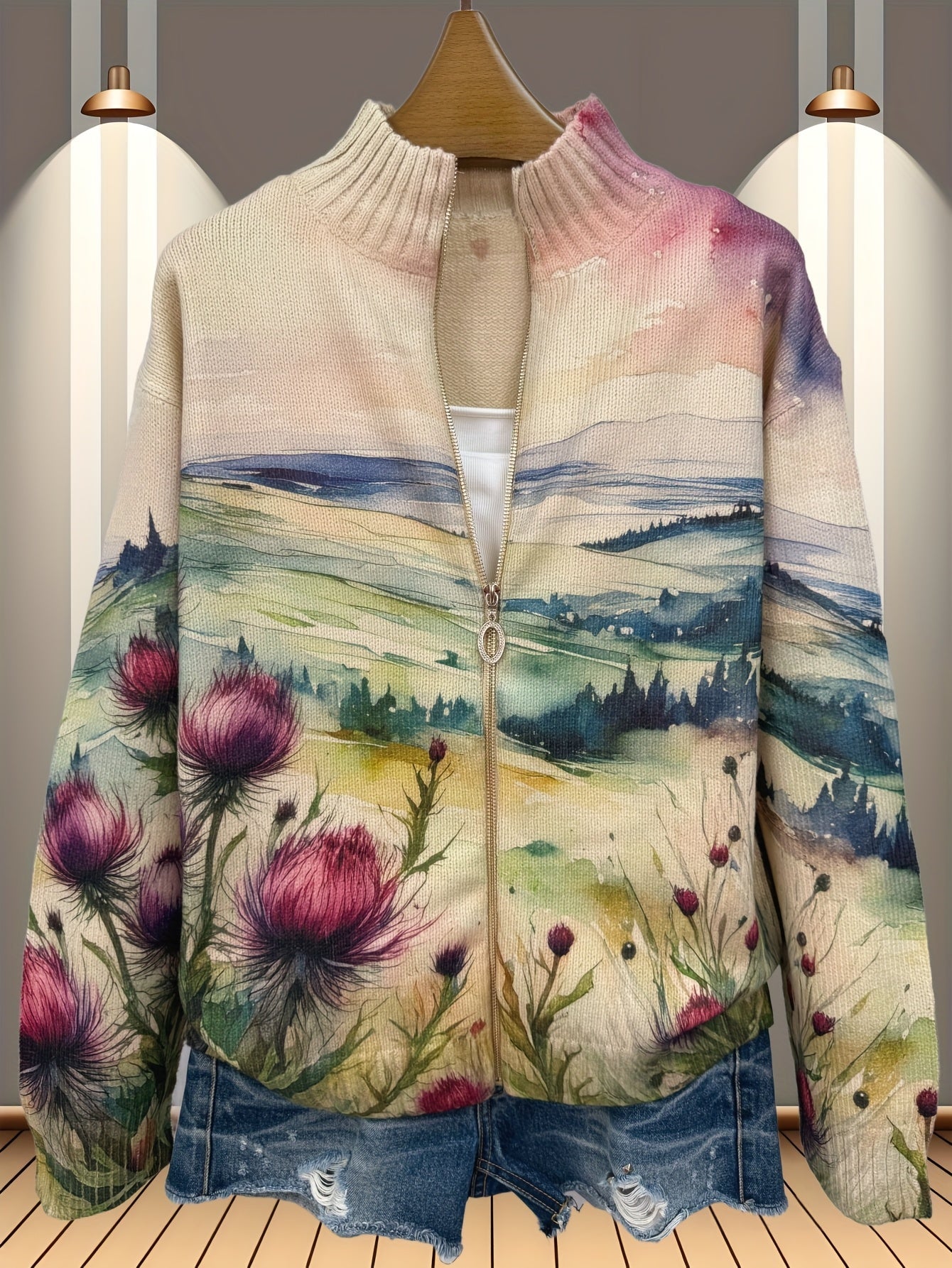Zelda Thistle Landscape Cardigan