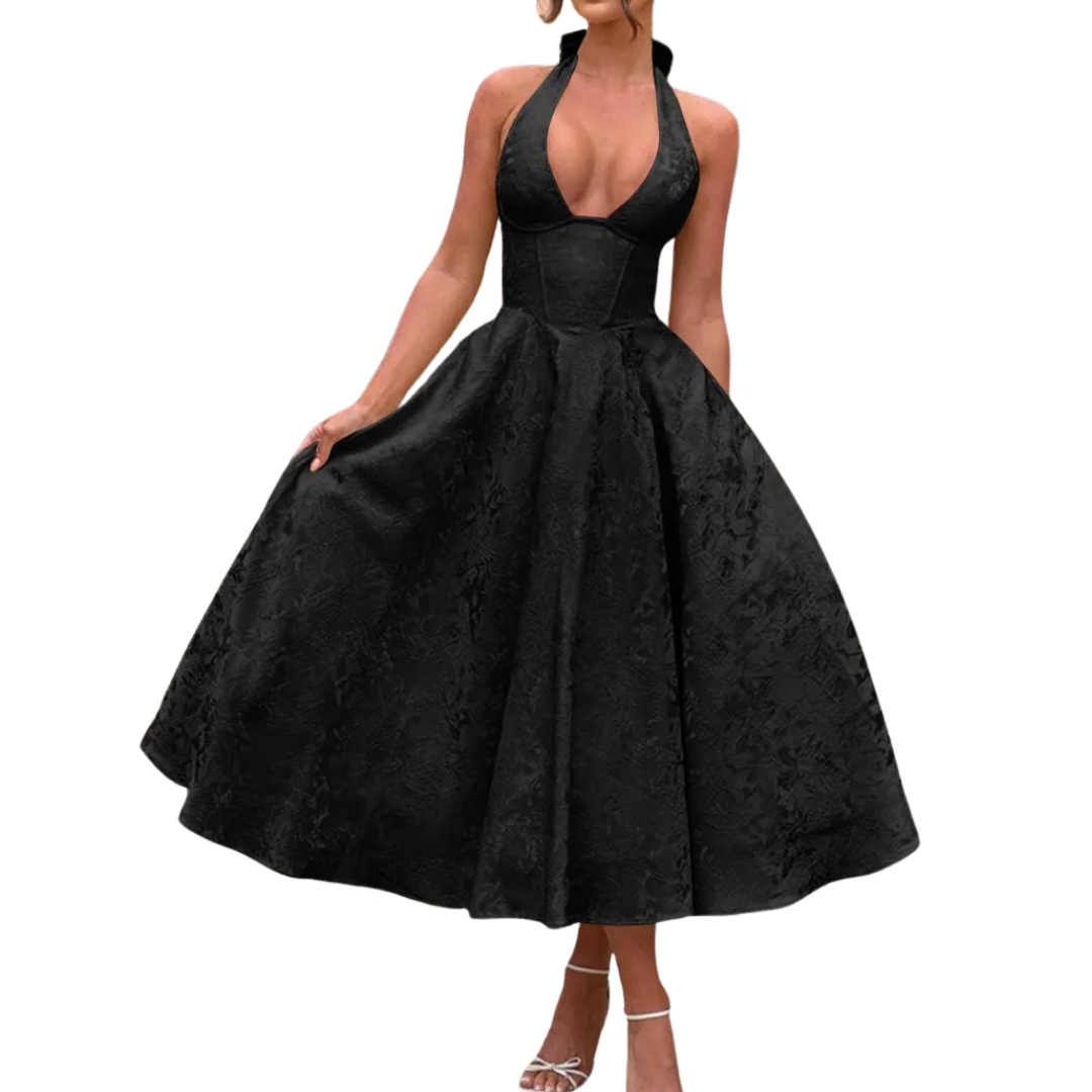 Loraine Embroidered Halter Gown
