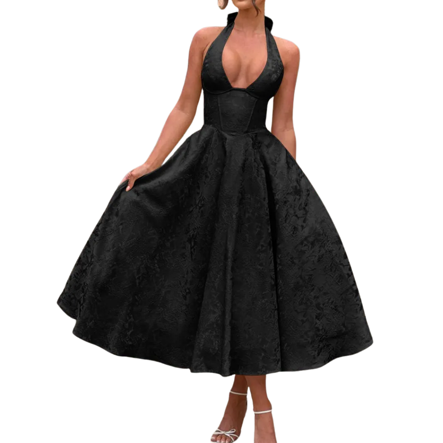Loraine Embroidered Halter Gown