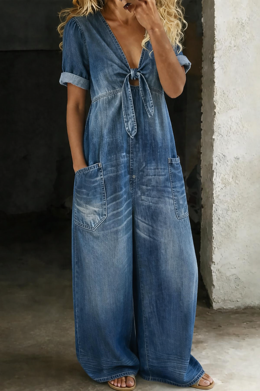 Naya Short Sleeve V-Neck Jumpsuit