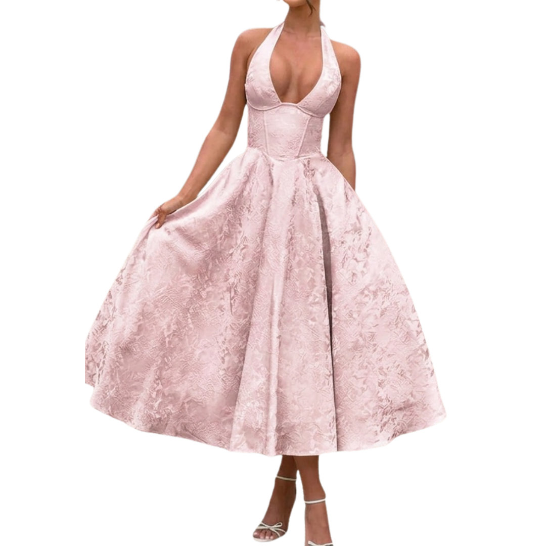 Loraine Embroidered Halter Gown